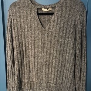 New York & Company Gray V-Neck Ribbed Sweater